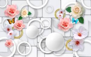 3D Фотообои Artegrafico «Цветы с золотыми кольцами» GM-092 акварель