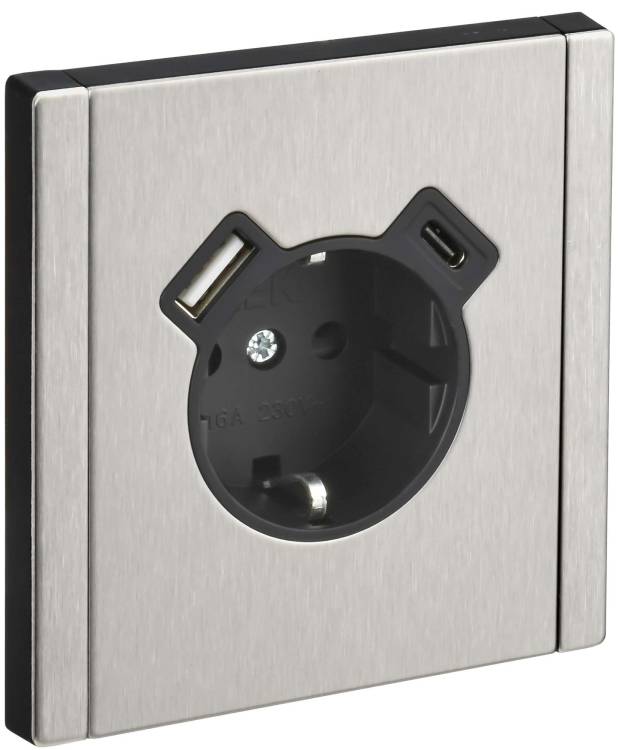 Розетка 1-местная с заземлением, шторками и USB Type A+С IEK Forte&Piano FP-R14-16-U22-018-M-K50 никель