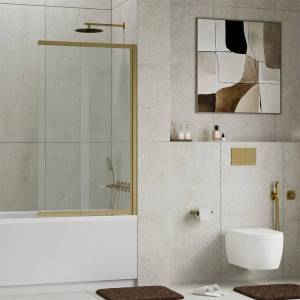 Шторка на ванну Wasserkraft Schunter 82S02-100 профиль матовое золото, стекло прозрачное, 100x140