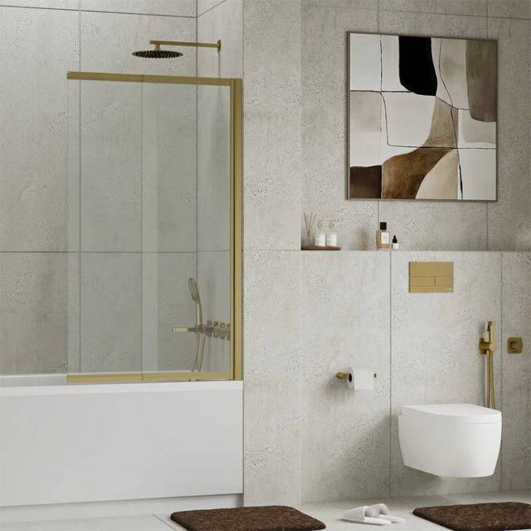 Шторка на ванну Wasserkraft Schunter 82S02-100 профиль матовое золото, стекло прозрачное, 100x140