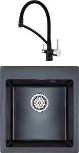Комплект Paulmark Zemar PM104651-BLM черный металлик + Смеситель Paulmark Siegen Si213111-418 для кухонной мойки, черный металлик