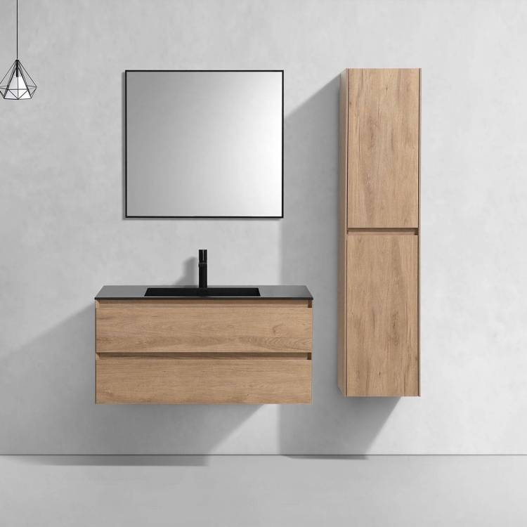 Тумба с раковиной Vincea Luka 1000 2 выкатных ящика, N.Oak, раковина черная