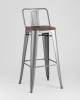 Набор из 6 барных стульев Stool Group Tolix YD-H765E-W YG-15 X6 серебристый матовый, темное дерево, со спинкой фото 7