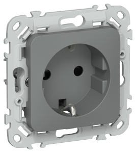 Розетка 1-местная с заземлением и шторками IEK Flite FI-R14-16-1-K80 мокрый асфальт