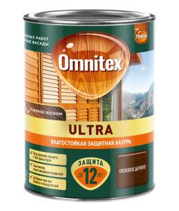 Пропитка декоративная для защиты древесины Omnitex Ultra AWB полуглянцевая орех 0.9 л