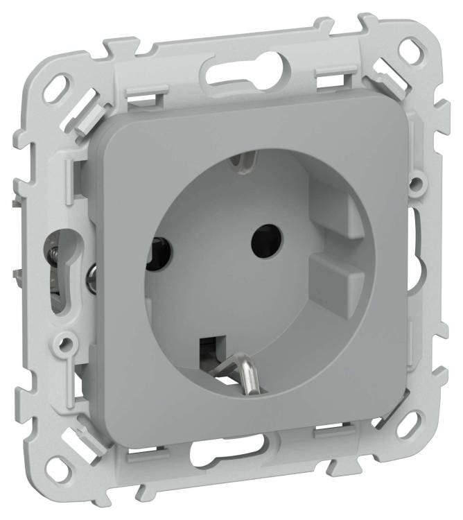 Розетка 1-местная с заземлением и шторками IEK Flite FI-R14-16-1-K03 серый