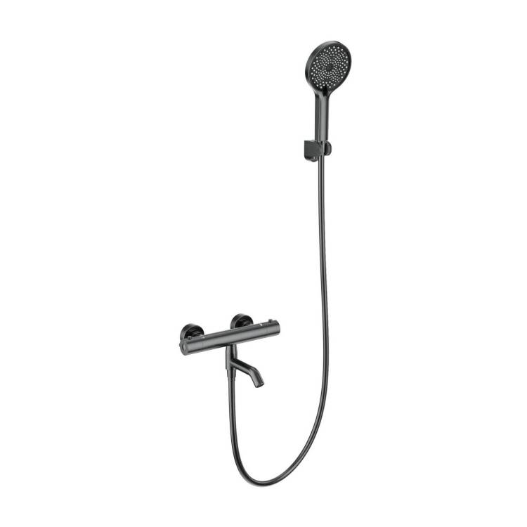 Смеситель для ванны Wonzon & Woghand WW-B2065-A1-BGG термостатический, с душевым гарнитуром, темный графит
