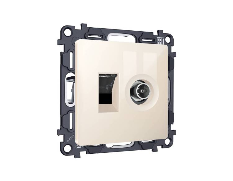 Комплект механизма компьютерной розетки+TV оконечной Ambrella Volt MA MA312510 бежевый глянец