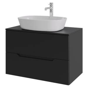 Тумба с раковиной Orange Line Li-80TubMDF+B08-500W черная матовая, 80.5 см