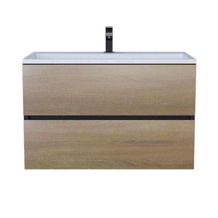 Тумба с раковиной Uperwood Barsa подвесная, черная, дуб сонома, 80 см