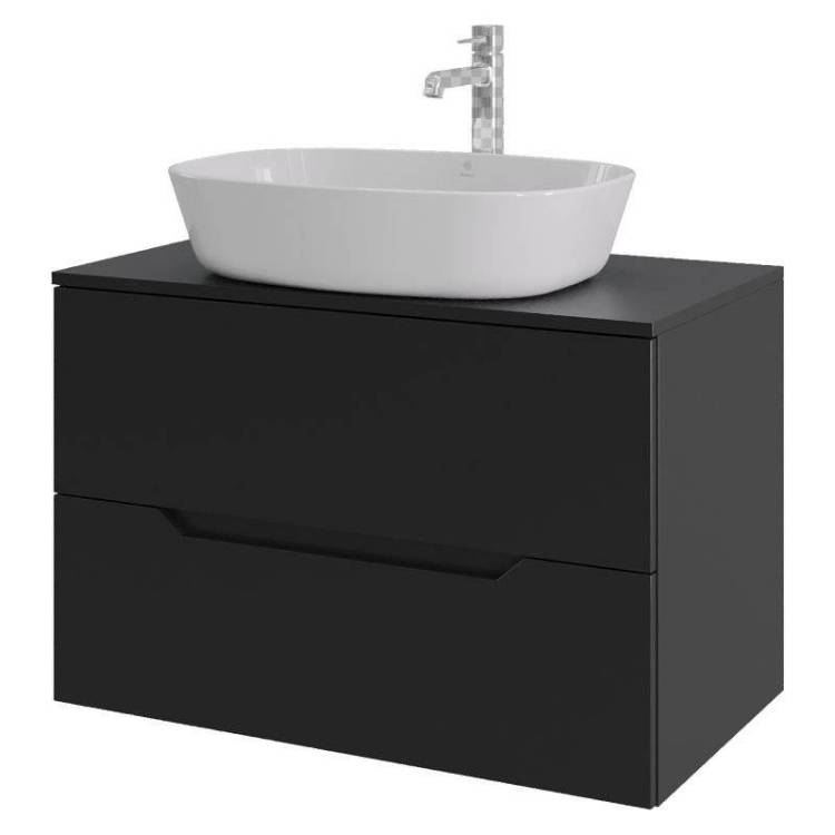 Тумба с раковиной Orange Line Li-80TubMDF+B08-500W черная матовая, 80.5 см