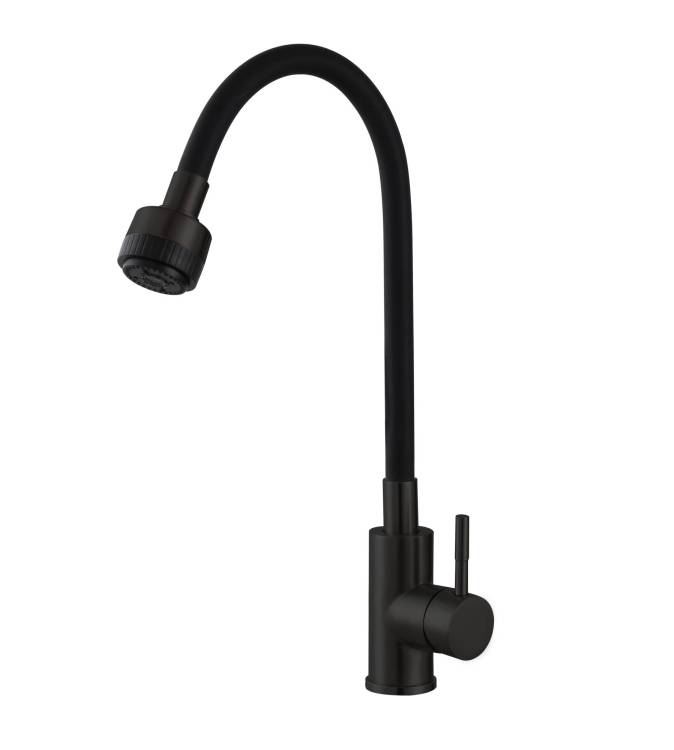 Смеситель для кухни Avrora Kitchen AV9001B с высоким гибким изливом, черный