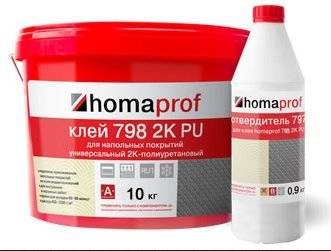 Клей для резиновых и каучуковых покрытий Homaprof 798 2K PU (10 кг)