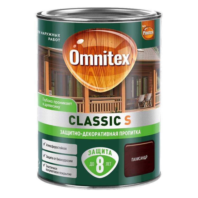 Пропитка декоративная для защиты древесины Omnitex Classic S палисандр 0.9 л