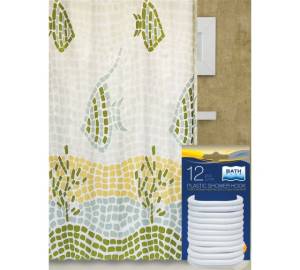 Штора для ванной Bath Plus Ocean Mosaic akch-1230/1 с кольцами, 180x180, зеленый