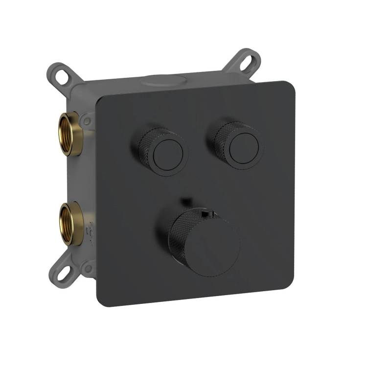 Термостатический смеситель AQUAme AQM8811MB с регулировкой напора, с внутренней частью, черный матовый