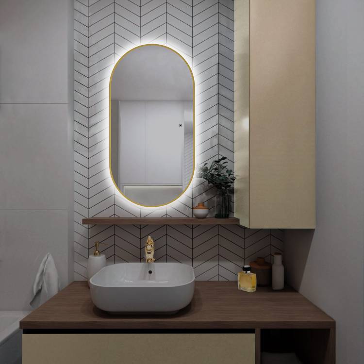 Зеркало AQUAme AQM9108G с подсветкой и подогревом, золотой, 55x105