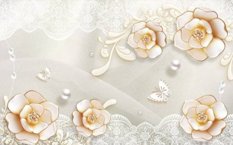 3D Фотообои Artegrafico «Цветы на белом кружеве» RH-109 акварель