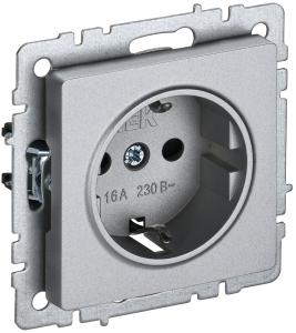 Розетка 1-местная с заземлением и шторками IEK Brite BR-R14-16-K47 алюминий
