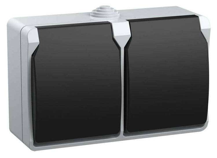 Розетка 2-местная с заземлением IEK Fors ERS22-K03-16-54-DC серый