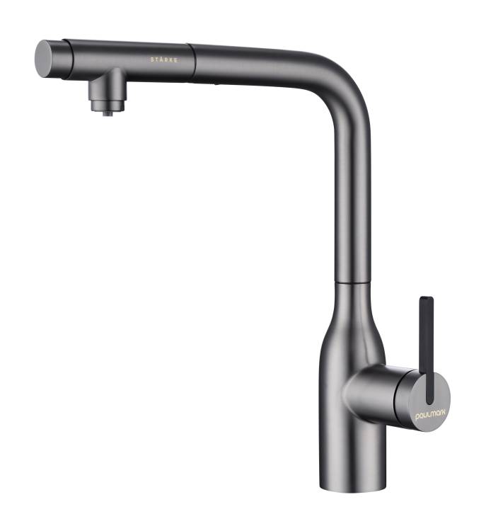 Смеситель для кухни Paulmark Viper Vi213105-GM с выдвижным изливом, вороненая сталь