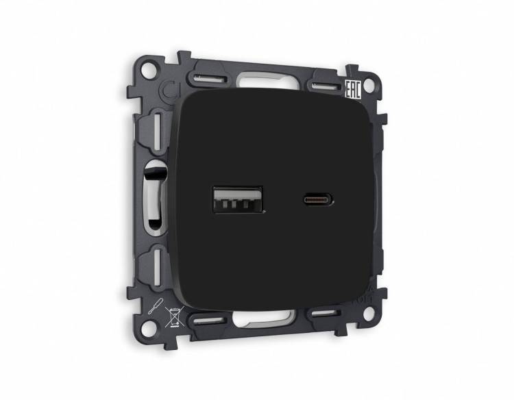 Комплект механизма розетки 2USB A+C 20W (быстрая зарядка) Ambrella Volt Omega MO811010