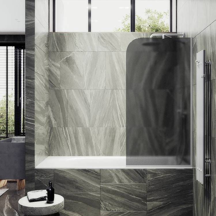 Шторка на ванну MaybahGlass MGV-133-1у стекло графит матовый, профиль белый матовый, 1400x440