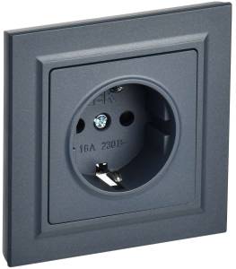 Розетка 1-местная с заземлением и шторками IEK Brite BR-R14-16-K35-F маренго