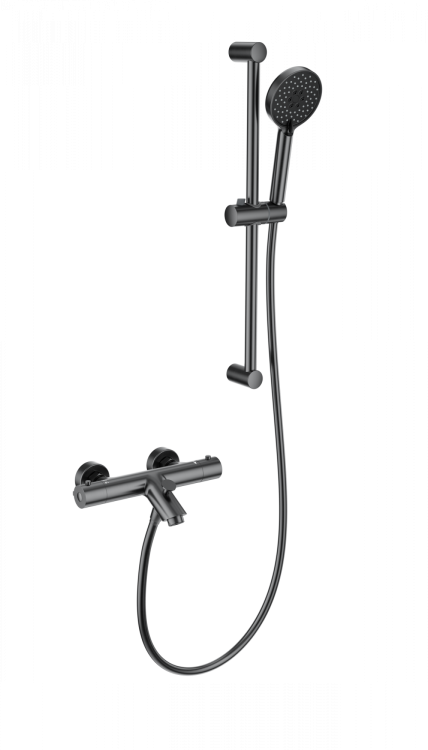 Смеситель для ванны Wonzon & Woghand WW-C2002-A-BGG с душем и термостатом, темный графит