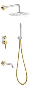 Душевой комплект Boheme Uno 464-2-WG смеситель+верхний+ручной душ, белый золото с изливом