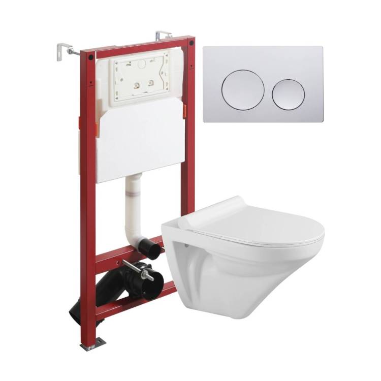 Унитаз с инсталляцией Agger ATI06100+APB100 безободковый, с крышкой-сиденьем микролифт, с кнопкой, кнопка хром