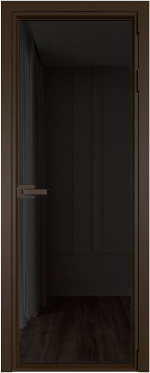 Межкомнатная дверь Profil Doors 1 AV цвет профиля Деорэ, стекло безопасное 6 мм черное тонированное 800x2000