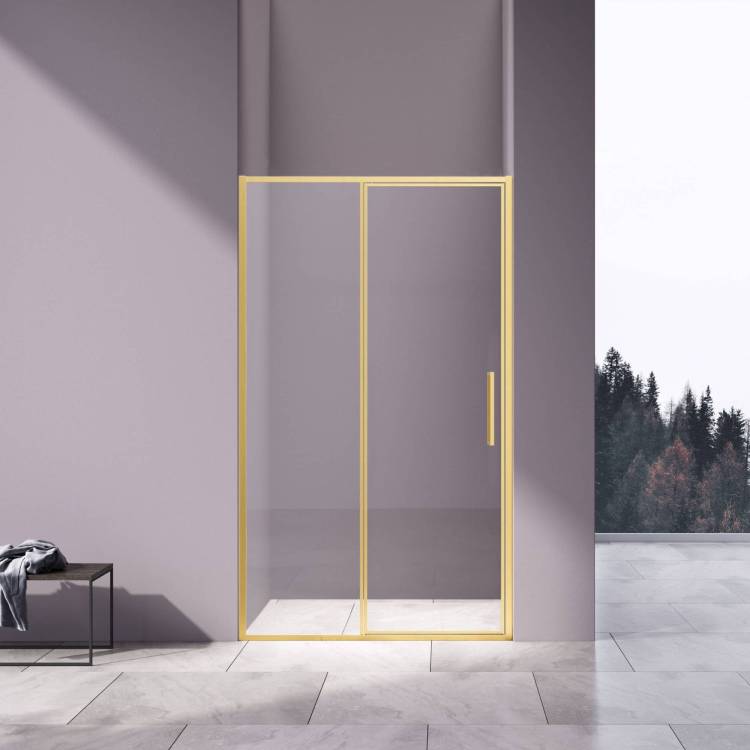 Душевая дверь в нишу Vincea Slim VDP-4SL120CLG профиль брашированное золото, стекло прозрачное, 120x195