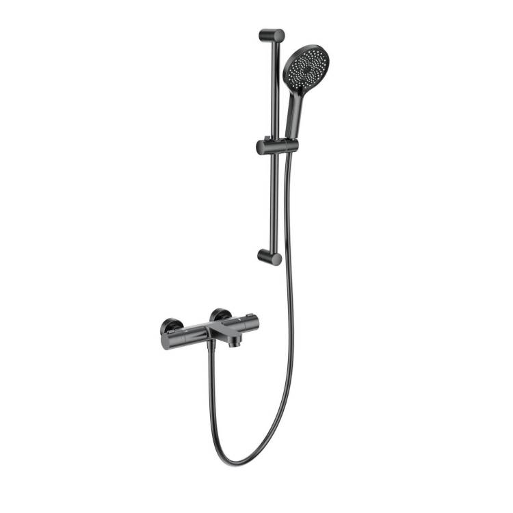 Смеситель для ванны Wonzon & Woghand WW-C2018-A-BGG термостатический, с душевым гарнитуром, темный графит