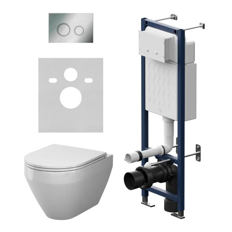 Унитаз с инсталляцией Am.Pm Spirit V2.0 IS110151.701900 безободковый, сиденье микролифт, клавиша хром глянец