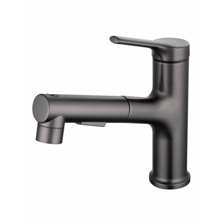 Смеситель для раковины Wonzon & Woghand WW-A40862-BGG с выдвижным изливом, темный графит