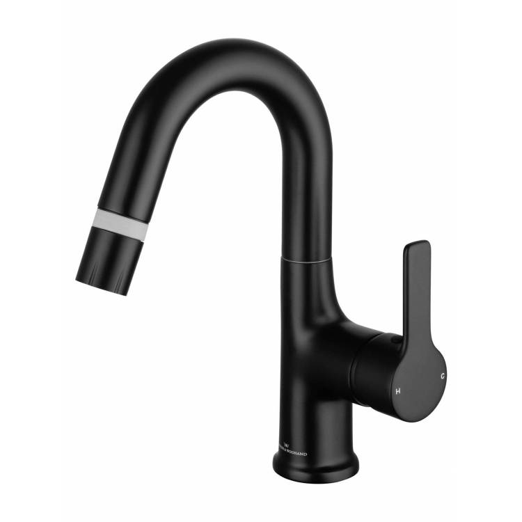 Смеситель для раковины Wonzon & Woghand WW-FE01L212-MB с выдвижным изливом, черный матовый
