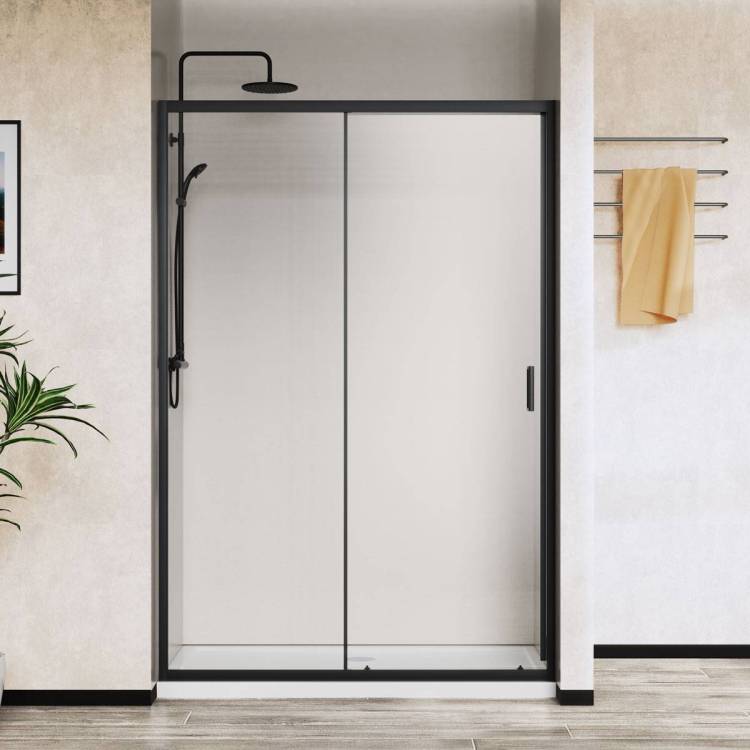 Душевая дверь в нишу Vincea City VDS-5CT140CLB 1400x1950, профиль черный, стекло прозрачное