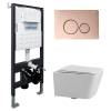 Комплект Abber Rechteck AC1201-AC0105-AC0121RG унитаз подвесной, безободковый, сиденье микролифт, белый, кнопка золото розовое