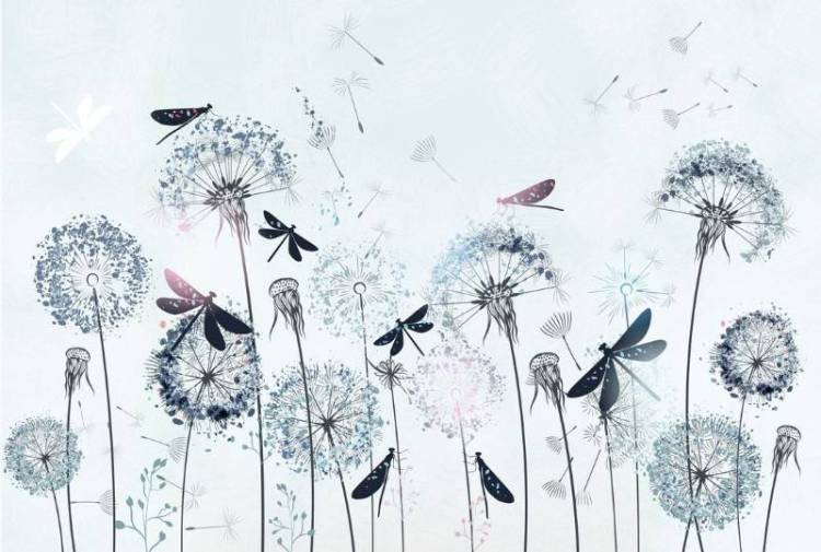 3D Фотообои Artegrafico «Одуванчики с волшебными стрекозами» PD-027 песок