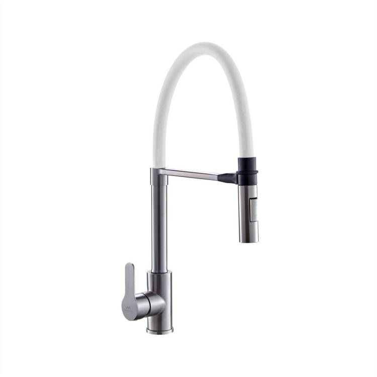 Смеситель для кухни Fashun A54511-8 с гибким изливом, сатин, белый