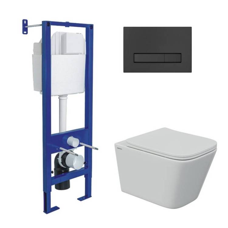 Комплект Berges Atom Line 043345 кнопка черная, сиденье микролифт, безободковый