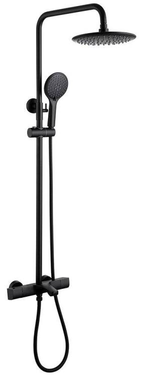 Душевая стойка Abber Thermostat AF8516B с термостатом и изливом, черная матовая