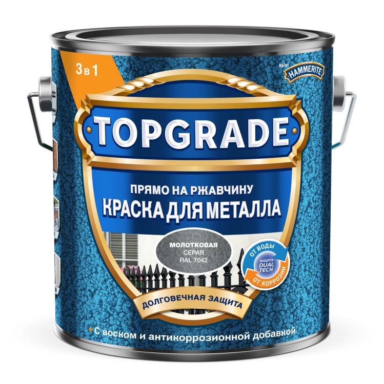 Краска для металла Topgrade молотковая RAL 7042 серая 2 л