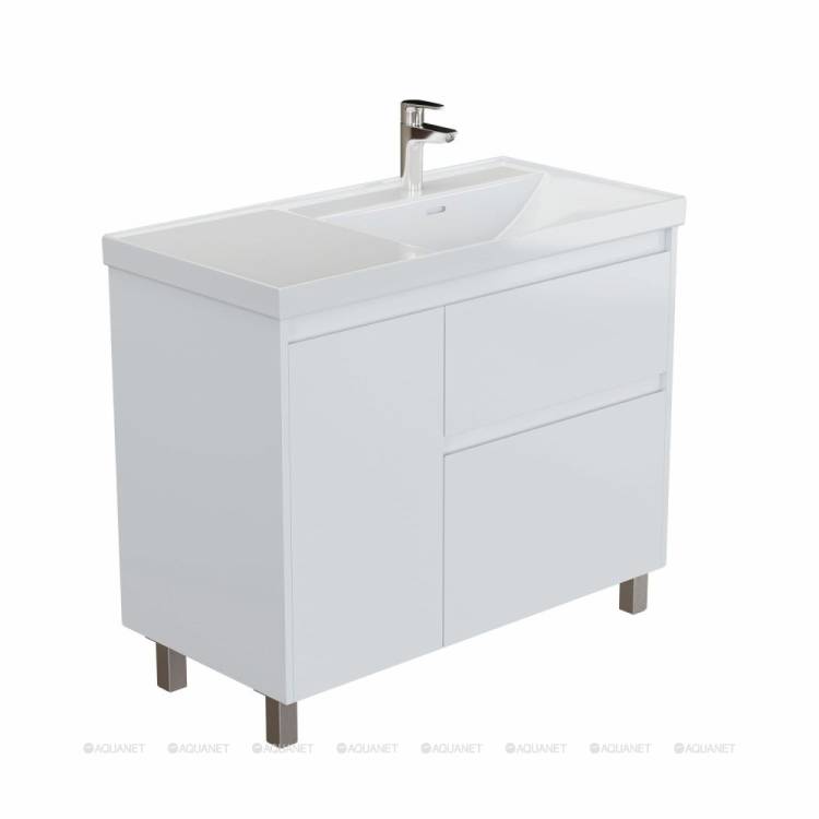 Тумба с раковиной Aquanet Nova Lite 2.0 100 R 365914 Белый глянец