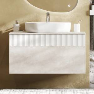 Тумба с раковиной AQUATON Марбл 100 слэйт, белая матовая 1WH501710