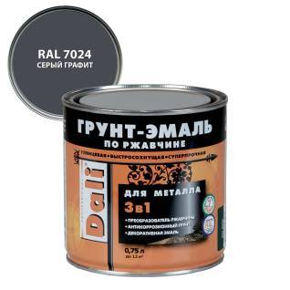 Грунт-эмаль по ржавчине 3 в 1 гладкая алкидная Dali RAL 7024 серый графит 0.75 л