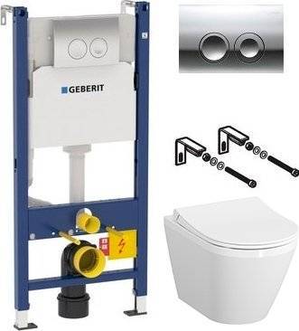 Комплект  Система инсталляции для унитазов Geberit Duofix Delta 458.124.21.1 3 в 1 с кнопкой смыва + Чаша для унитаза подвесного VitrA Integra 7040B003-0075