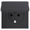 Лицевая панель для розетки 2к+з с крышкой Rikett 35634 MB черный сатин