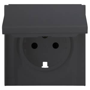 Лицевая панель для розетки 2к+з с крышкой Rikett 35634 MB черный сатин